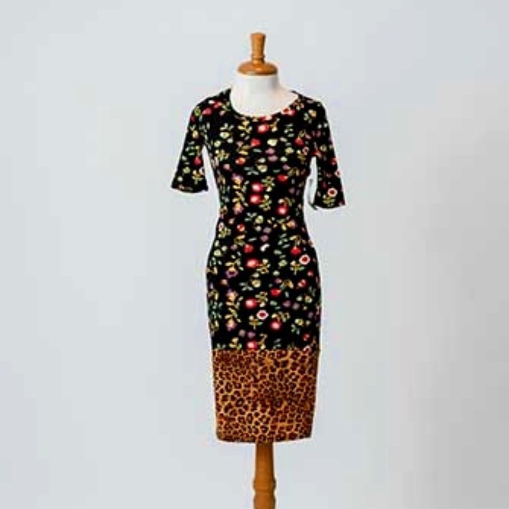 NWT Lularoe Julia Floral/Cheetah Print Dress | Sz XXS